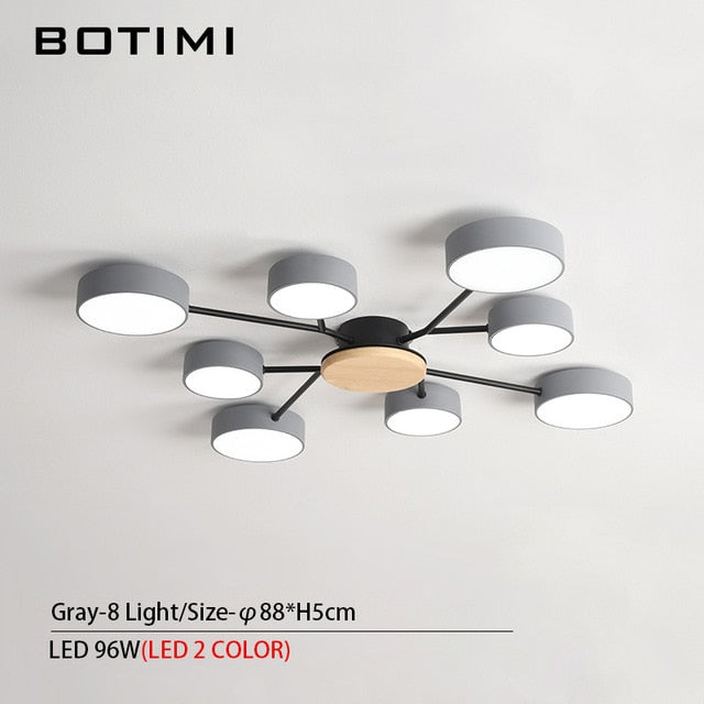 BOTIMI New Arrival Modern LED Chandelier With Round Gray Metal Lampshades For Living Room Nordic Ceiling Mounted Bedroom Lustre