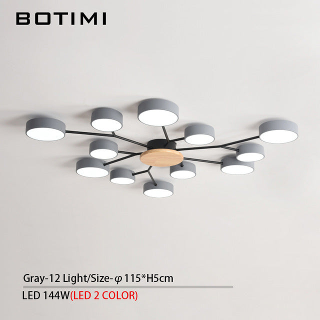 BOTIMI New Arrival Modern LED Chandelier With Round Gray Metal Lampshades For Living Room Nordic Ceiling Mounted Bedroom Lustre