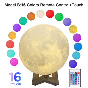 3D Print Moon Lamp Colorful Change USB Rechargeable Moon Light Touch Switch LED Night Light Bedroom Decoration Birthday Gift